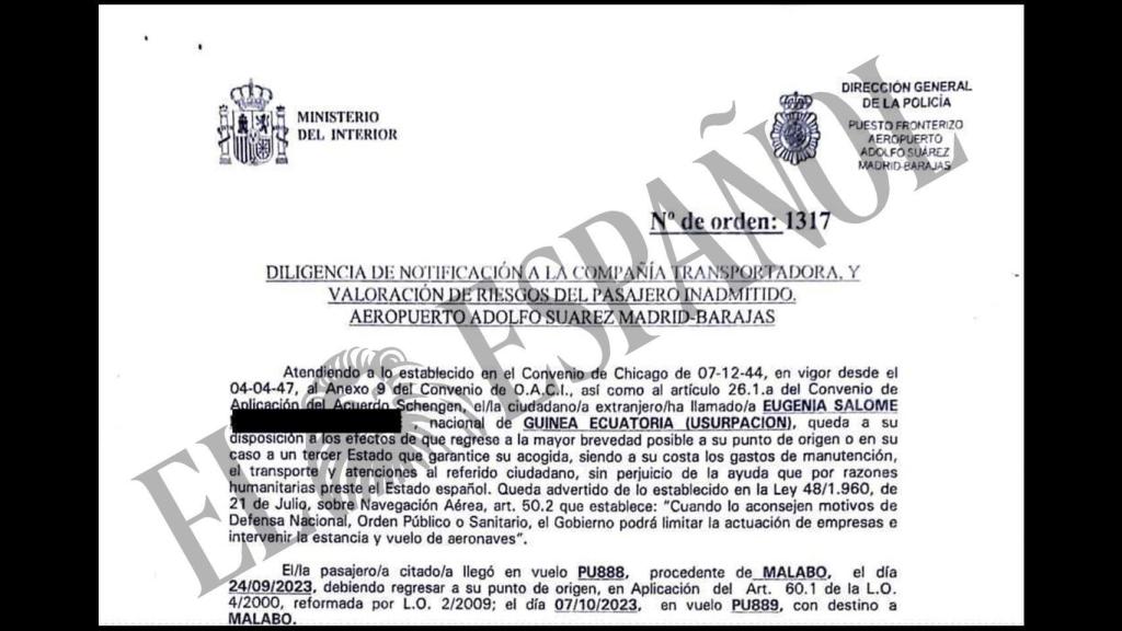 Diligencia de la Policía Nacional sobre viajeros sin papeles en vuelos de Plus Ultra desde Malabo