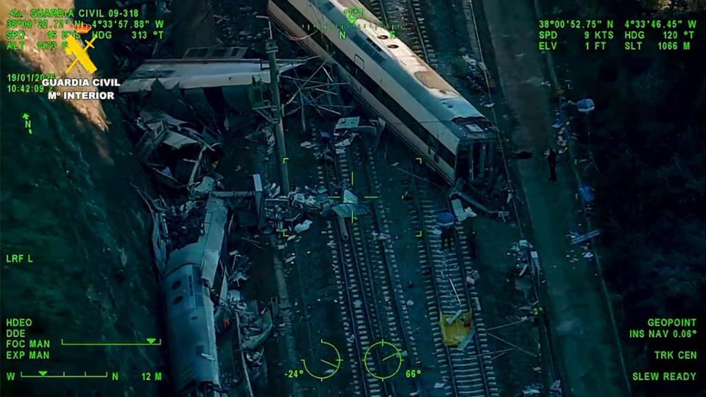Vista aérea del accidente de los dos trenes de Iryo y Renfe.