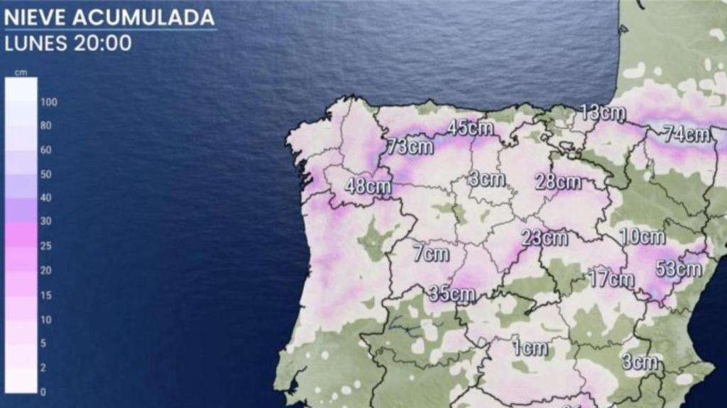 Acumulado de nieve de domingo 18 a domingo 25 de enero de 2026.