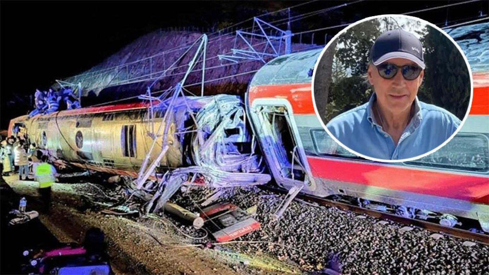 Miguel Ángel Portugal e imagen de uno de los vagones del accidente de Adamuz.