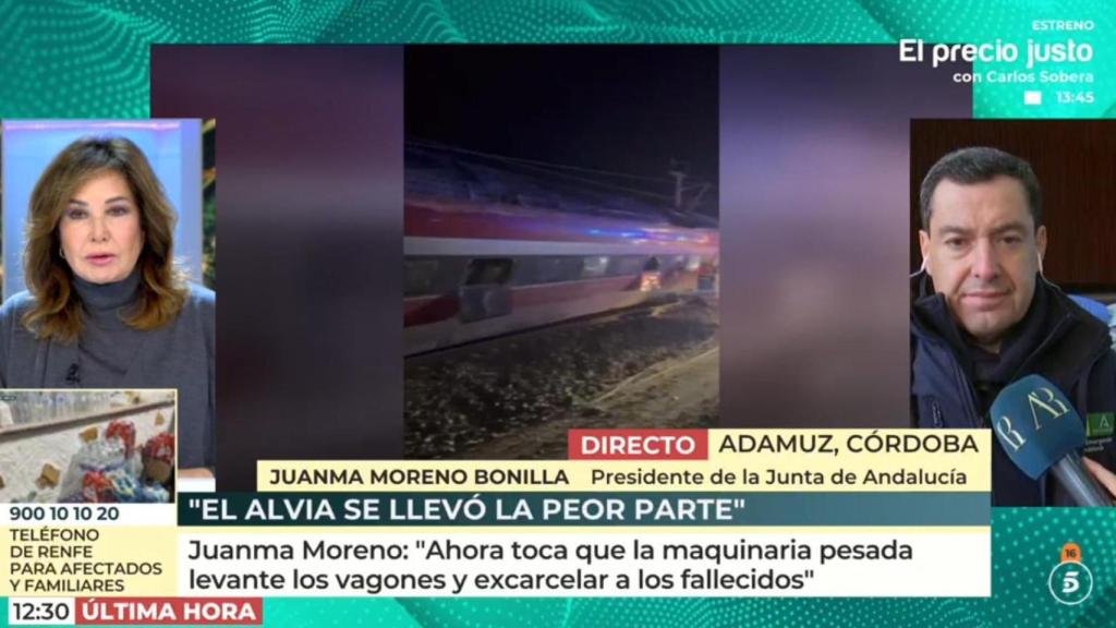 Ana Rosa Quintana entrevistando a Juanma Moreno este lunes.