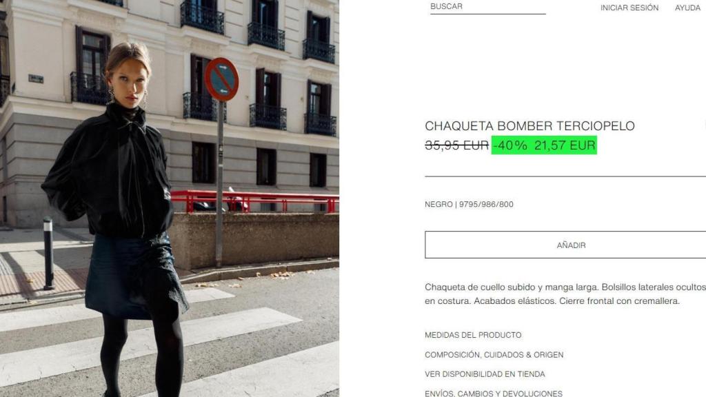 Chaqueta bomber de terciopelo, Zara. Ref:  9795/986/800