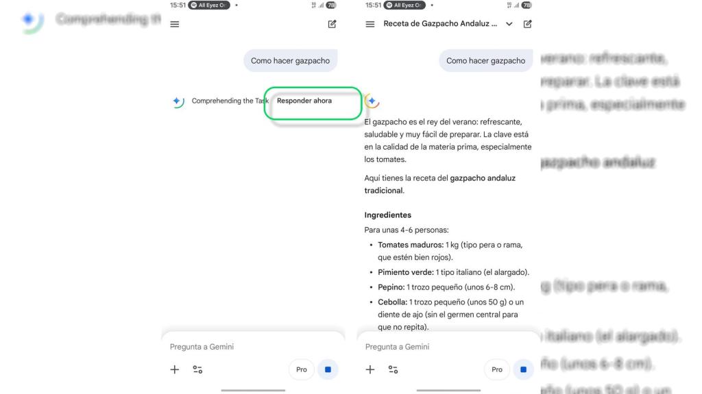 Imagen con el nuevo botón Responder ahora de Gemini