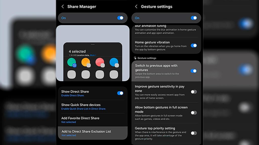 El menú de compartir de One UI 8.5 con Home Up