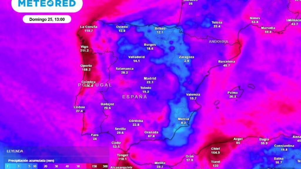 Precipitación acumulada hasta el domingo. Foto: Meteored.