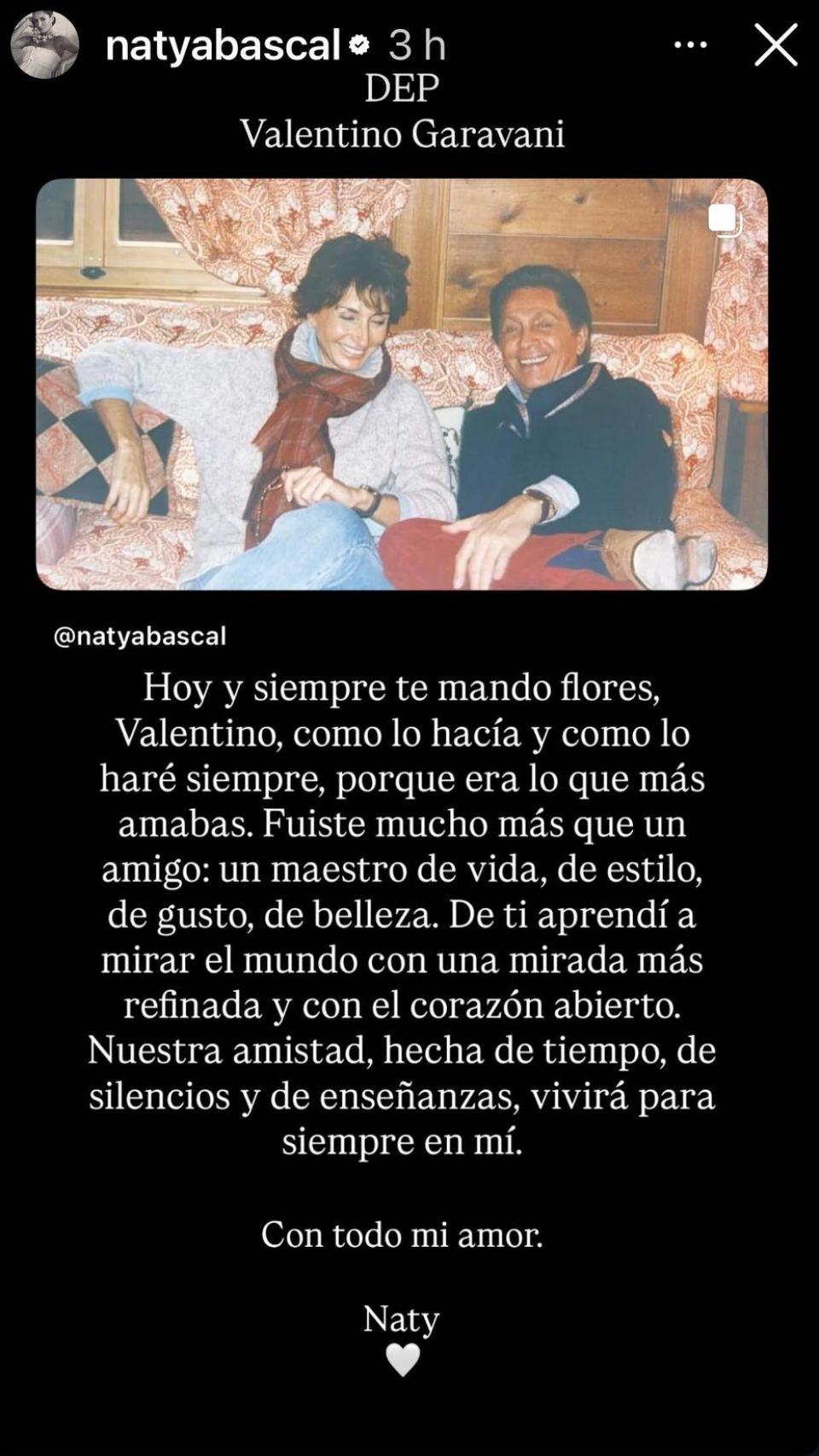 Naty Abascal ha dicho adiós a su amigo Valentino Garavani a través de las redes sociales.