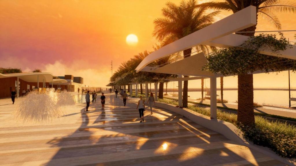 Vista renderizada del Paseo de la Marina en la Fase 4 de la Remodelación de la Fachada Marítima del Puerto de Cartagena,