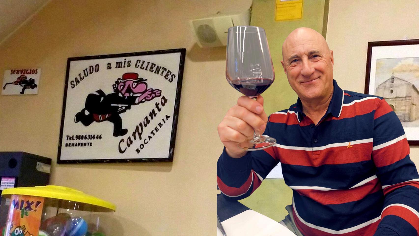 Montaje de EL ESPAÑOL con Alfonso y una de las paredes de su bocatería