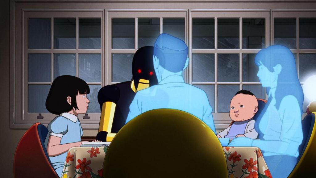 Iris, el robot Mikki y el resto de la familia en 'Arco'