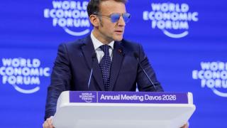 El presidente de Francia, Emmanuel Macron, durante su intervención en el Foro Económico Mundial en Davos, Suiza.
