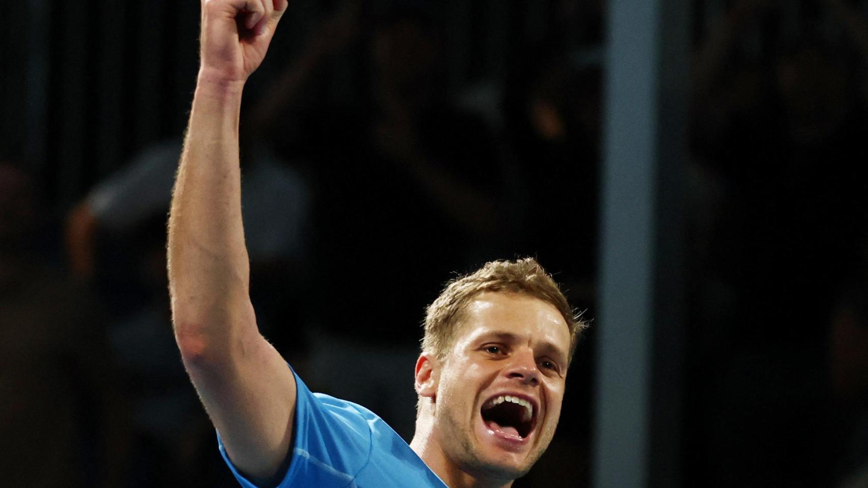 Yannick Hanfmann celebra su victoria en la primera ronda del Open de Australia.