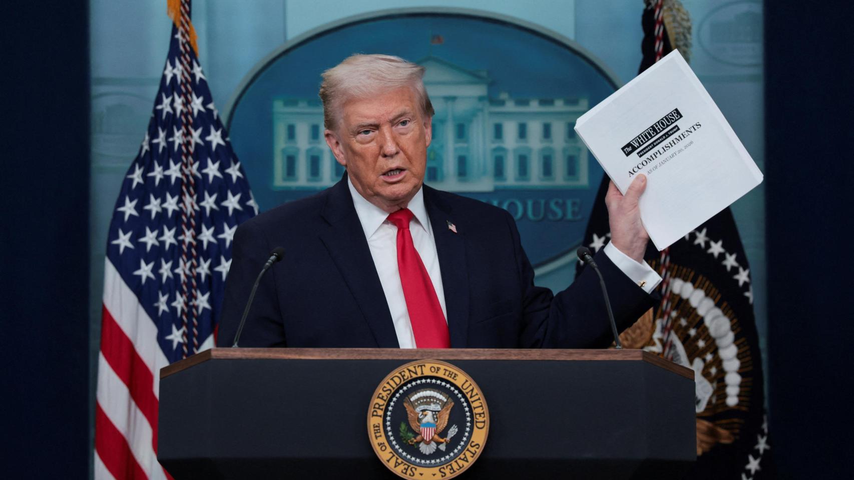 El presidente de EEUU, Donald Trump, en  la rueda de prensa que ha dado este martes en la Casa Blanca.