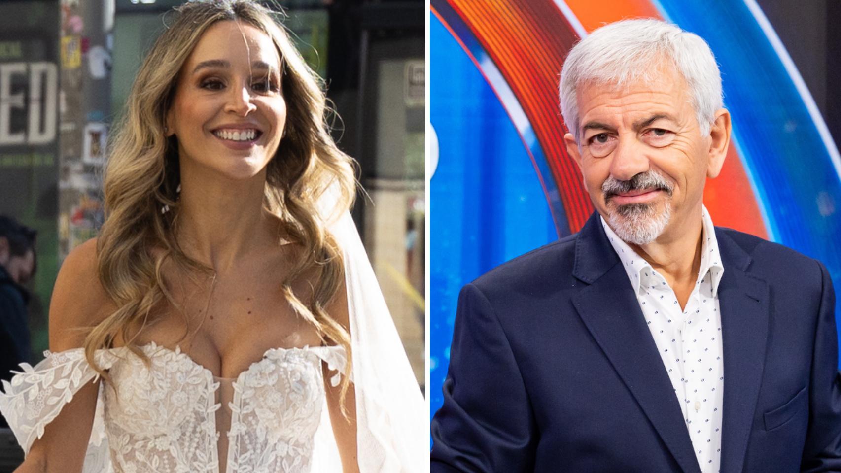 Ainhoa, participante de 'Casados a primera vista', y Carlos Sobera en 'El precio justo' en un montaje de BLUPER.