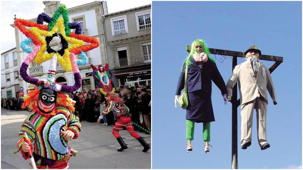 A la izquierda, un boteiro, a la derecha, un lardeiro y una lardeira