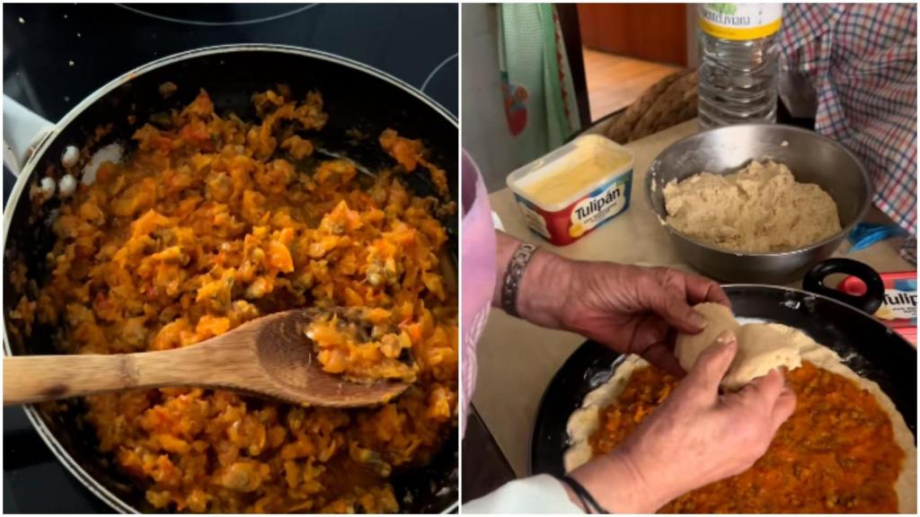 Angelita prepara una empanada de maíz con berberechos