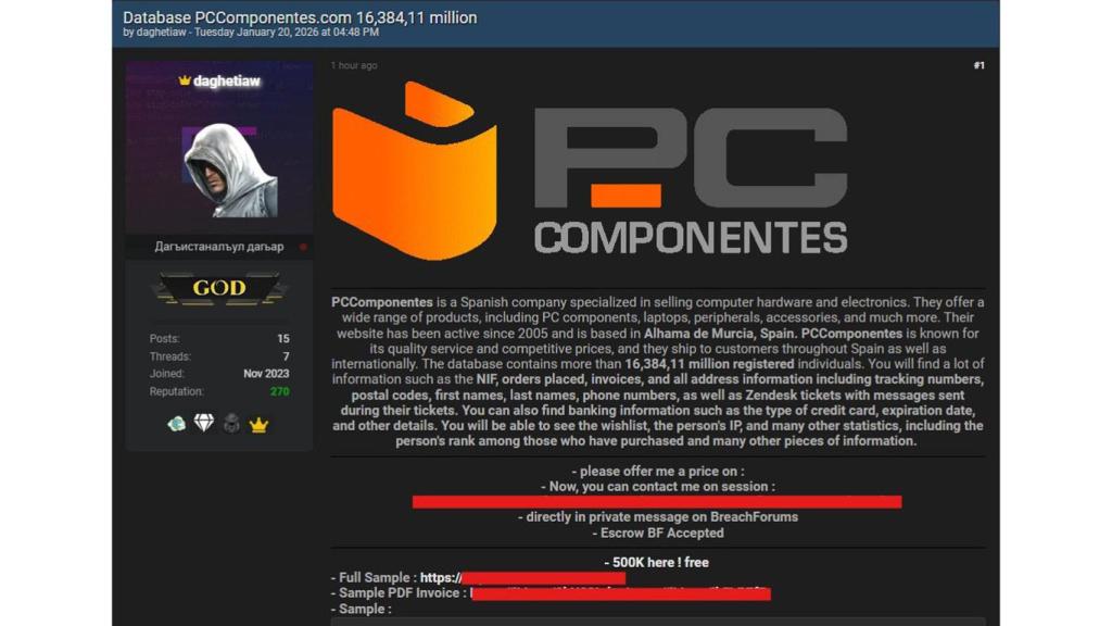 Captura de pantalla de la publicación.