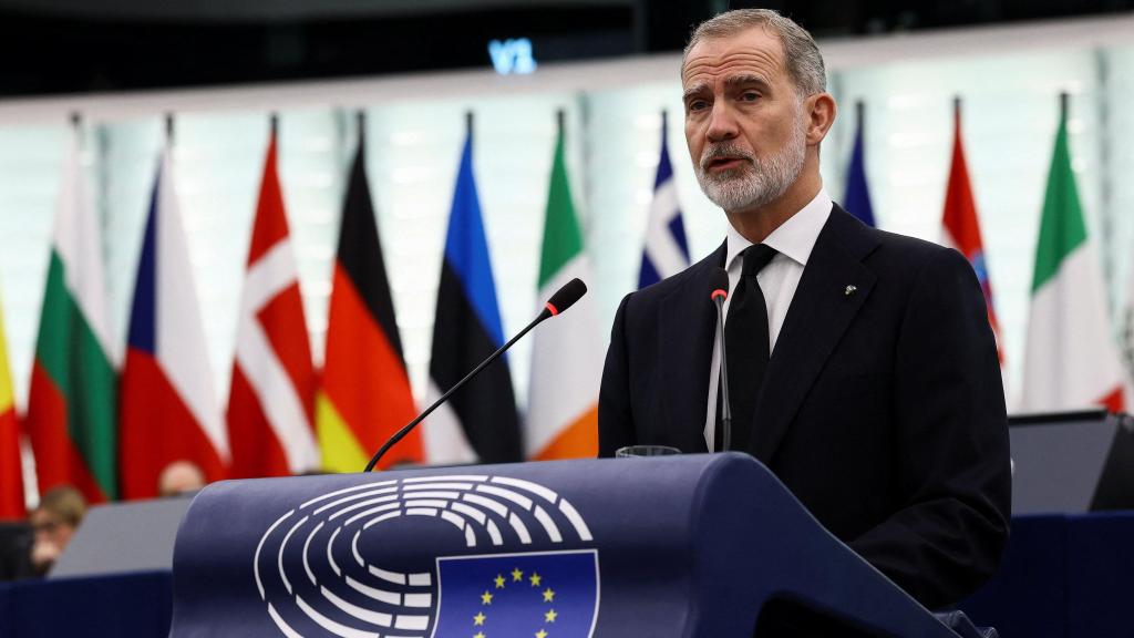 Felipe VI este miércoles en su discurso ante el Parlamento Europeo.