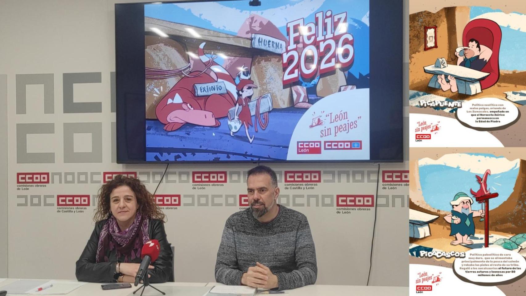 CCOO León y CCOO Asturias presentan una campaña contra el peaje del Huerna con ‘Picapuente’ y ‘Picacascos’ como protagonistas