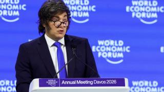 El presidente de Argentina, Javier Milei, durante su intervención este miércoles en el Foro Económico Mundial (FEM) en Davos.