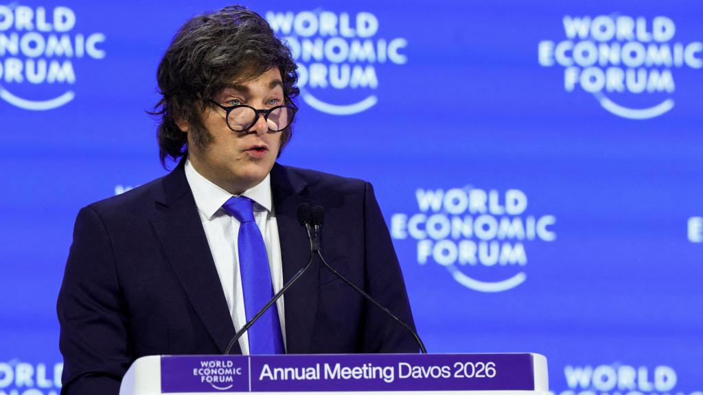 El presidente de Argentina, Javier Milei, durante su intervención este miércoles en el Foro Económico Mundial (FEM) en Davos.