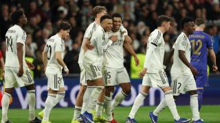Los jugadores del Real Madrid celebran el gol de Bellingham en la victoria ante el Mónaco.