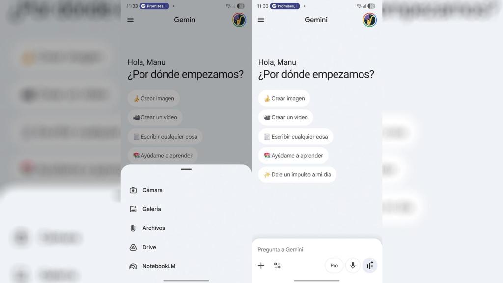 Imagen con la opción de NotebookLM ya en la app de Gemini para móviles