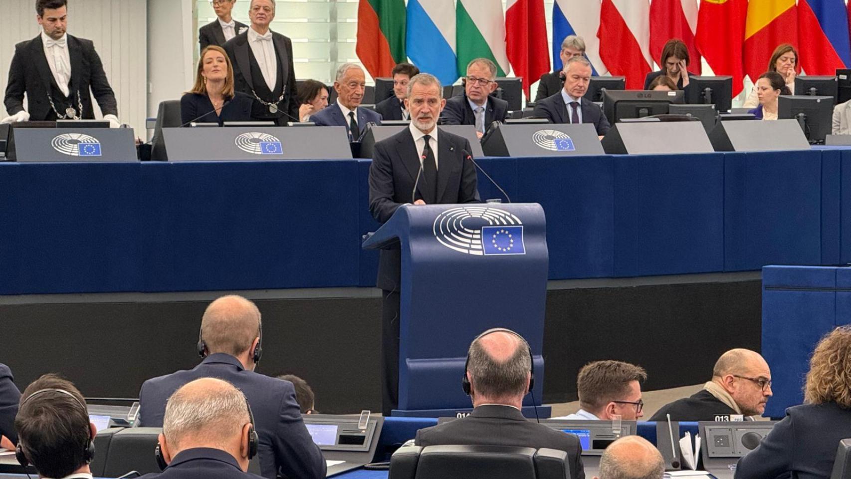 El Rey Felipe VI ante el pleno del Parlamento Europeo, en Estrasburgo, por los 40 años de la adhesión de España a la UE.