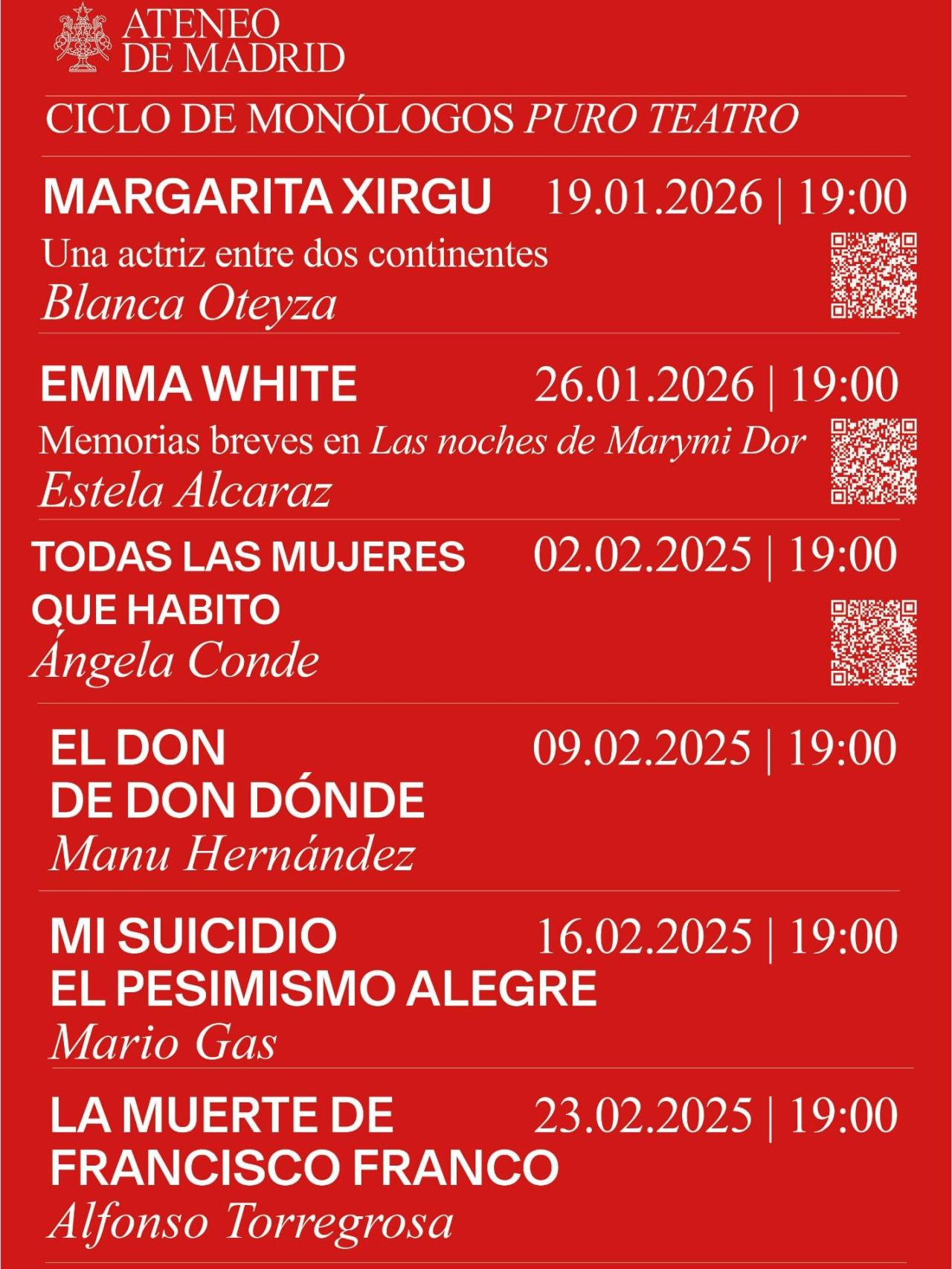 Itinerario del ciclo de monologos.