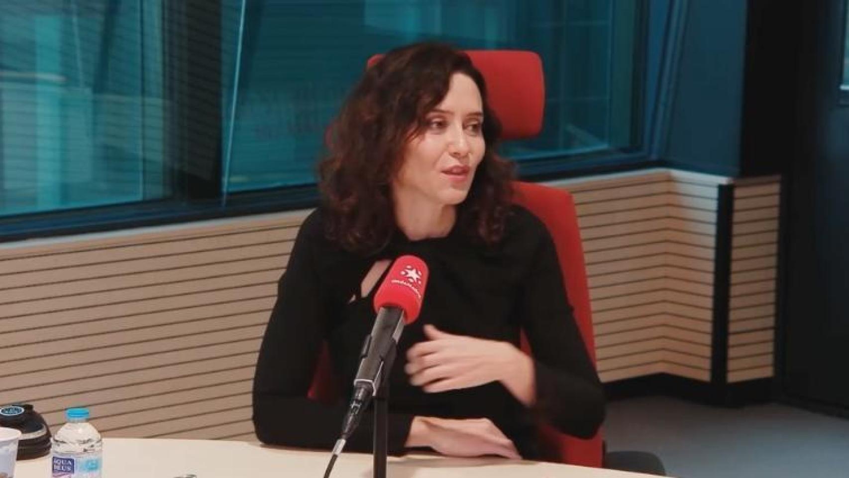 La presidenta de la Comunidad de Madrid, Isabel Díaz Ayuso, durante la entrevista en Onda Madrid.