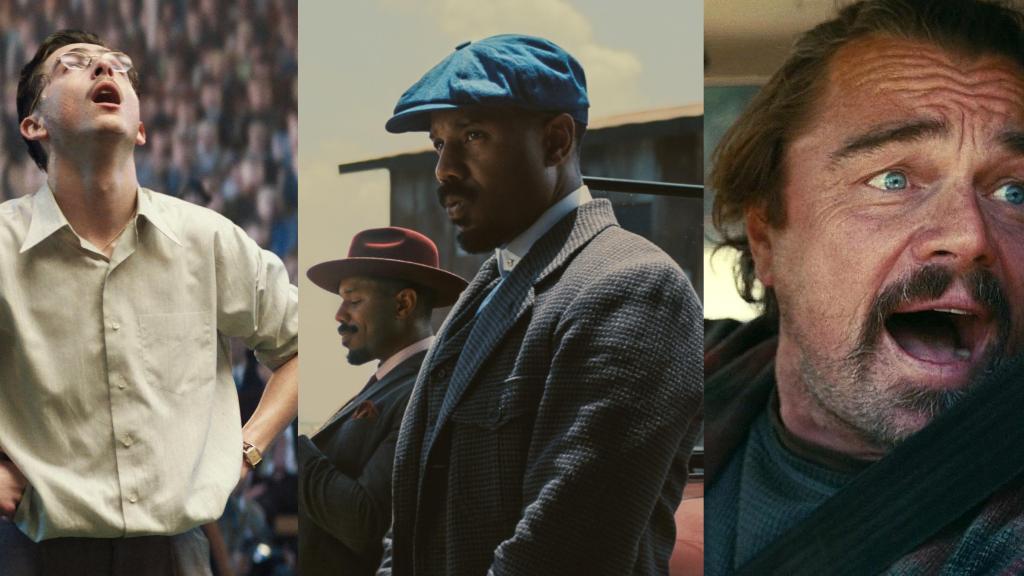 Timothée Chalamet, en un momento de 'Marty Supreme', Michael B. Jordan en 'Los pecadores' y Leonardo DiCaprio, en 'Una batalla tras otra'.