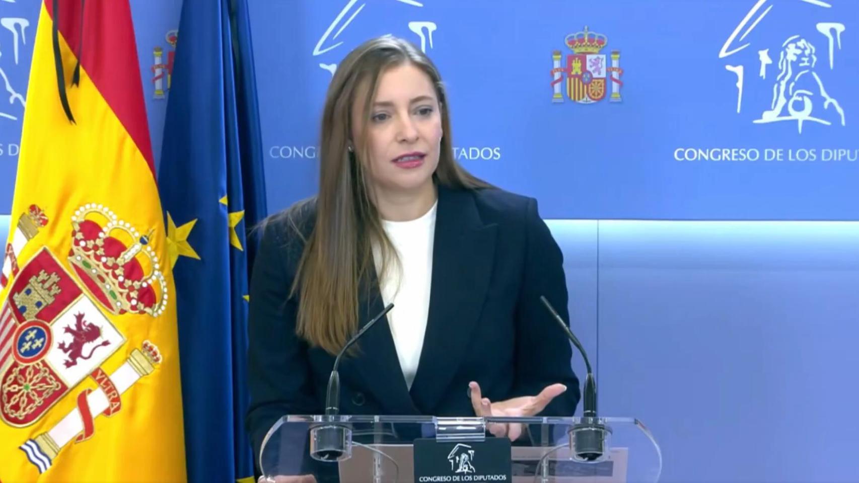 Ester Muñoz, portavoz del PP en el Congreso, este jueves durante una rueda de prensa.