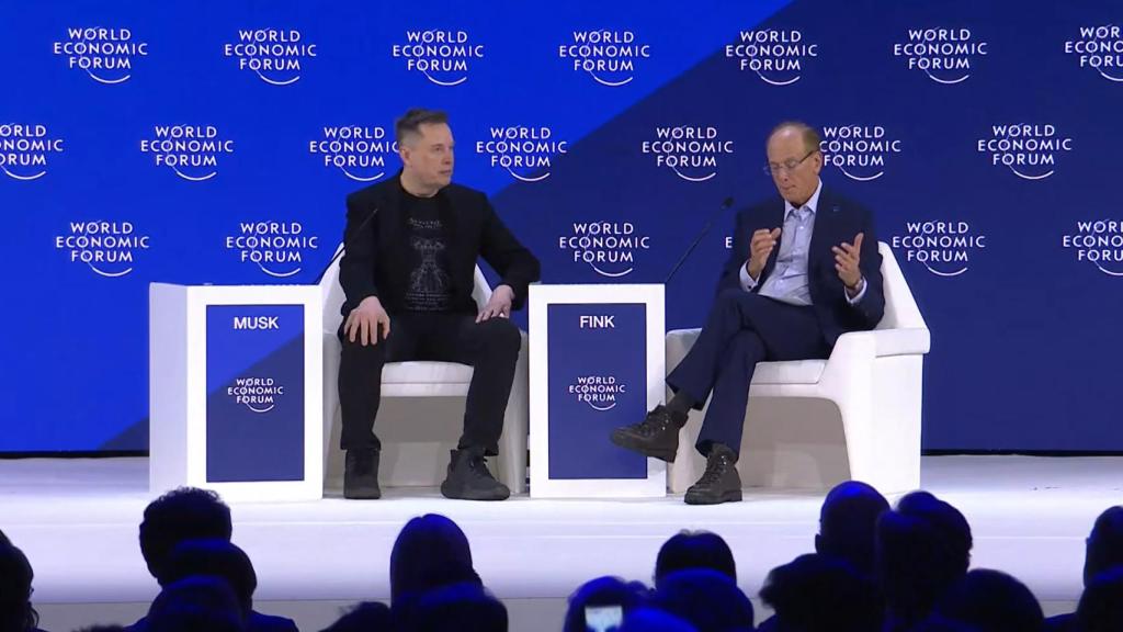 Musk y Fink durante su conversación en Davos.