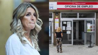 Montaje con Yolanda Díaz, ministra de Trabajo, y una oficina del SEPE.