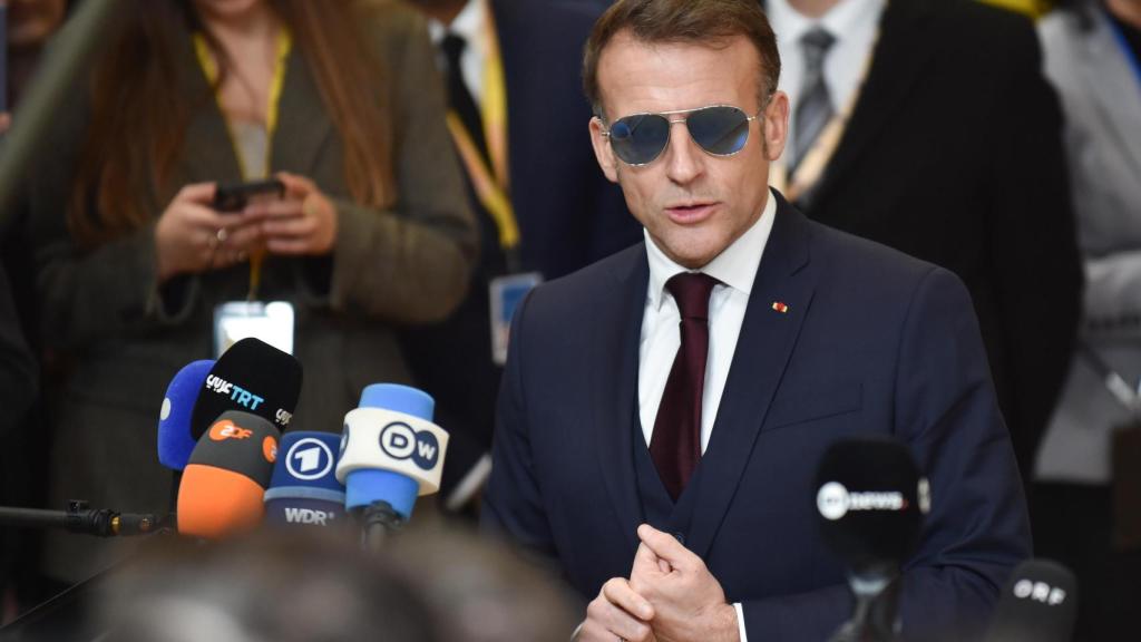 French President Emmanuel Macron upon arrival at the emergency summit in Brussels