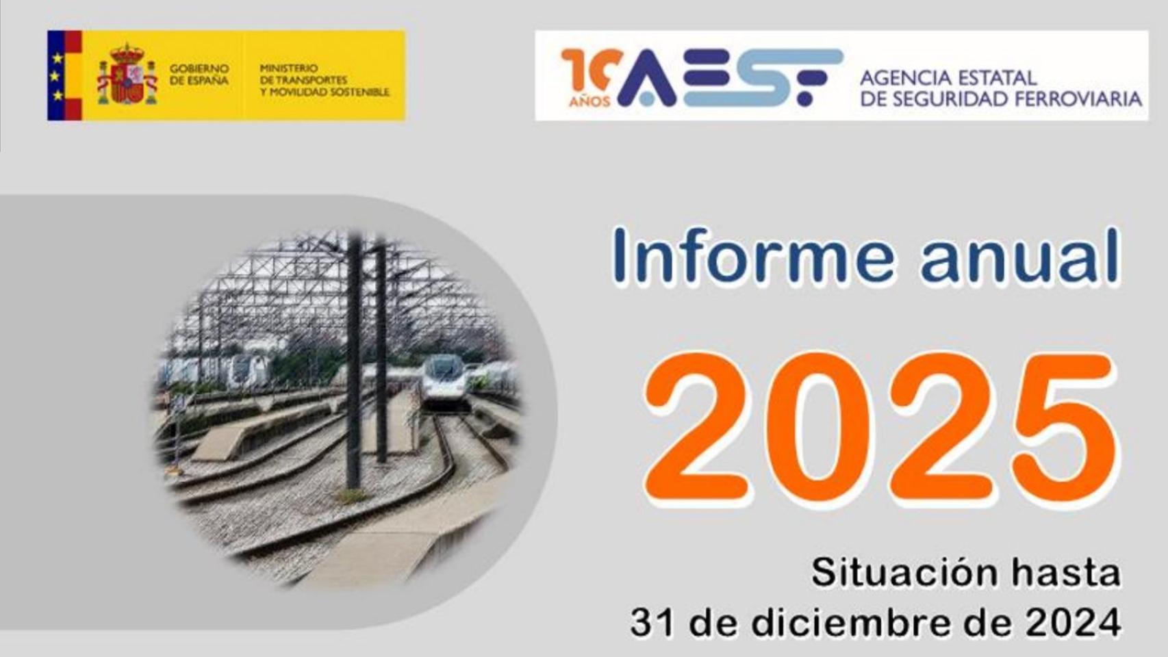 Portada del Informe anual de supervisión de 2025 de la Agencia Estatal de Seguridad Ferroviaria (AESF).