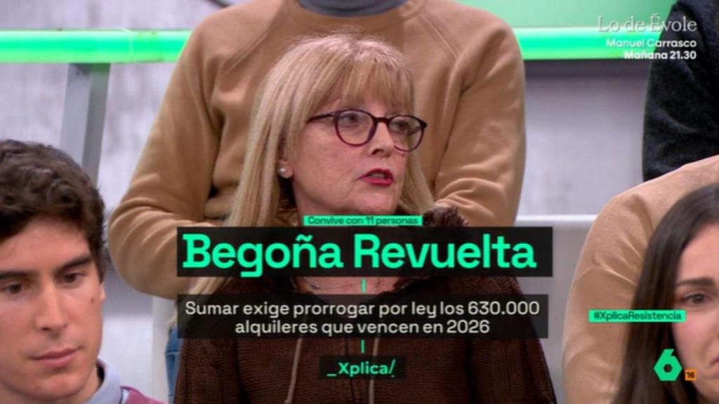 Begoña Revuelta, inquilina que comparte piso con 13 personas.