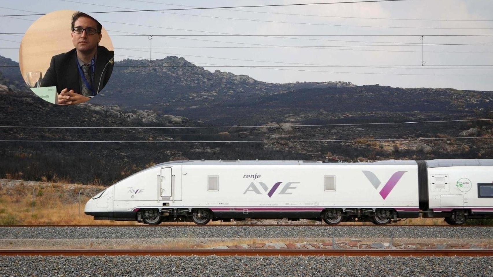 Montaje de Santiago García-Ayllón y un AVE.