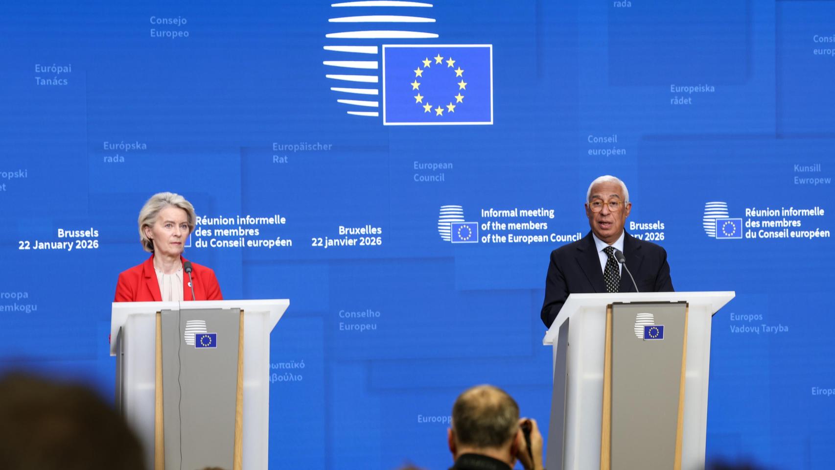 Ursula von der Leyen y António Costa, durante una rueda de prensa en Bruselas
