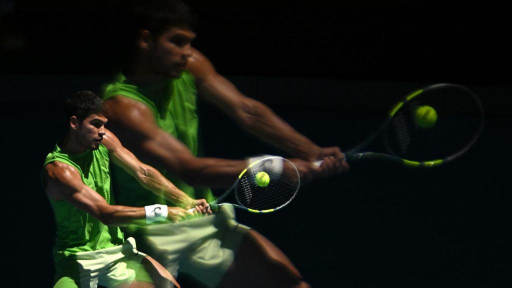 Carlos Alcaraz, en su partido contra Moutet en el Open de Australia