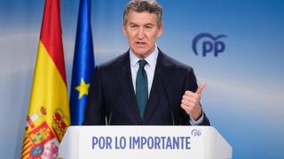 El líder del PP, Alberto Núñez Feijóo, este viernes en rueda de prensa.