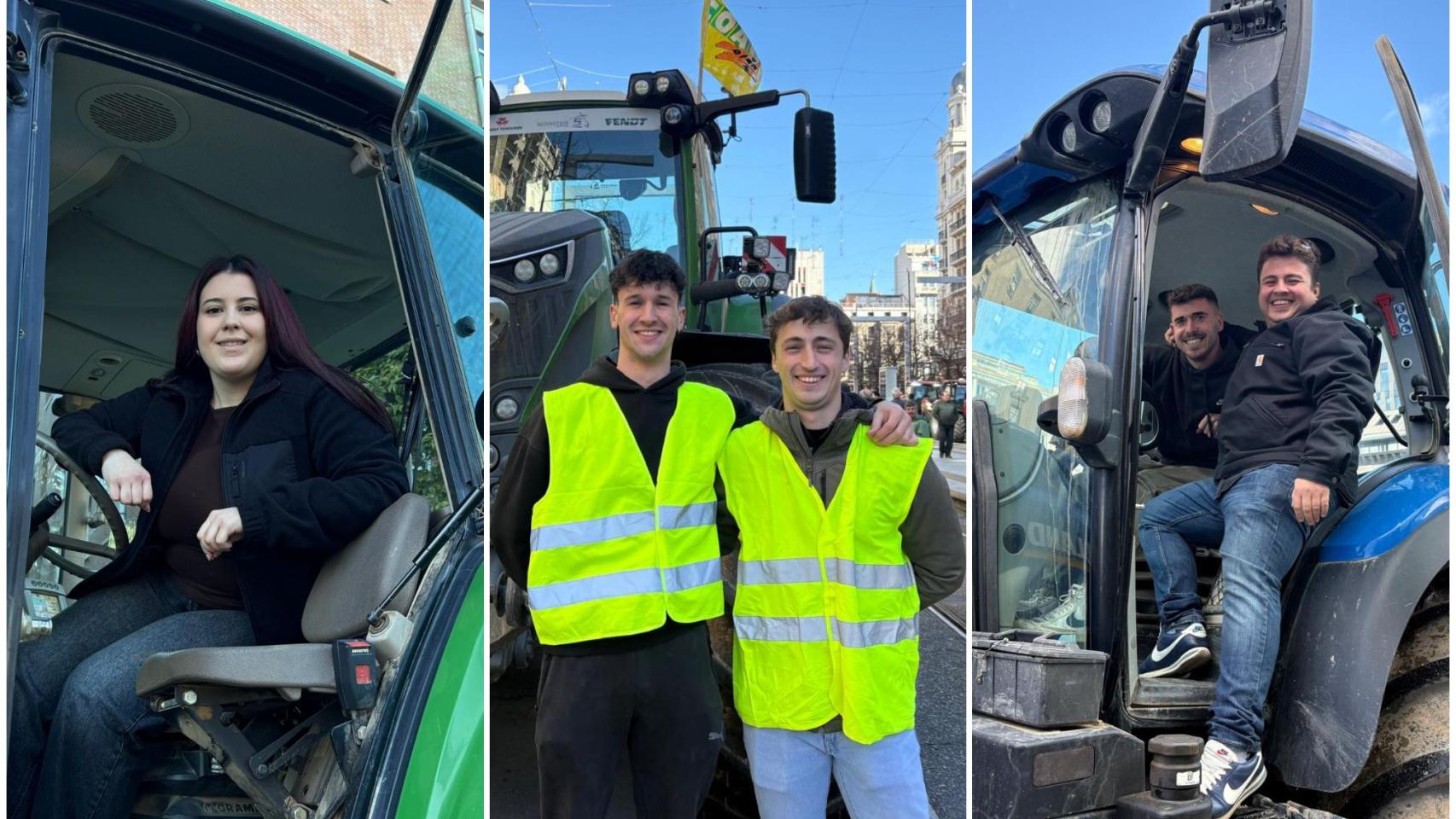 Andrea, Diego y Emilio en la histórica tractorada de este viernes en Zaragoza