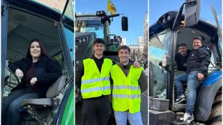 Andrea, Diego y Emilio en la histórica tractorada de este viernes en Zaragoza