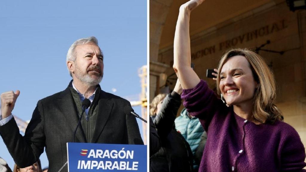 Jorge Azcón y Pilar Alegría, este viernes, en sus primeros actos de campaña.