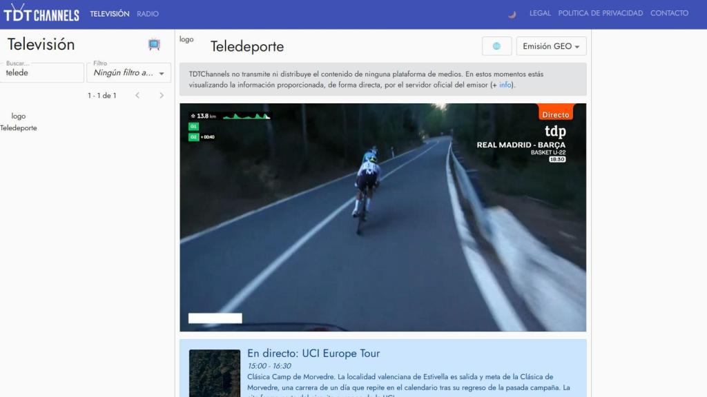 Teledeporte es uno de los canales disponibles en TDTChannels