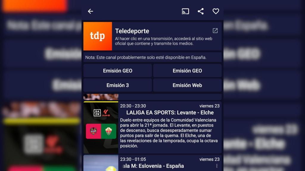 Página de Teledeporte en TDTChannels