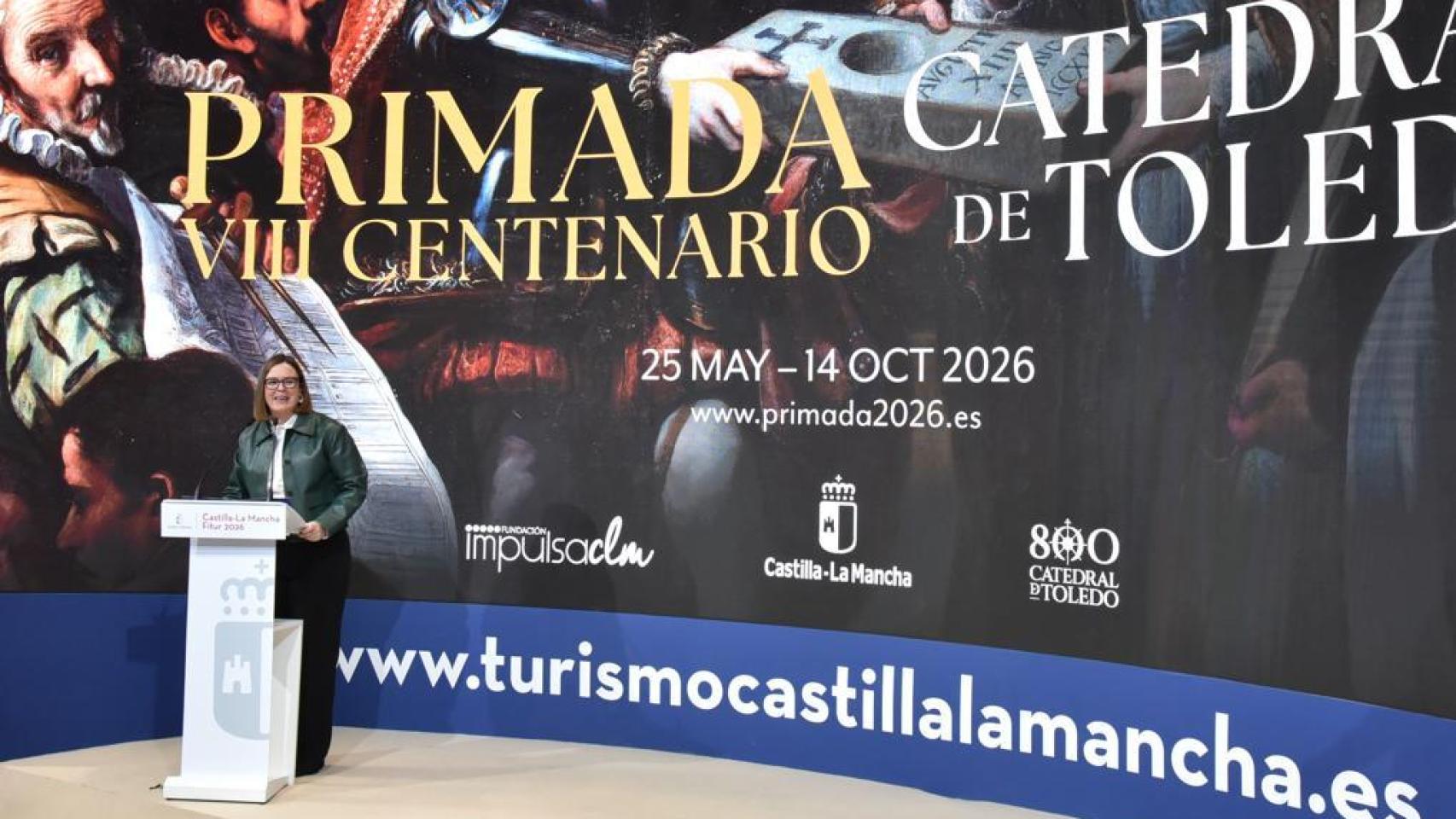 Esther Padilla durante la presentación de 'Primada' en Fitur.