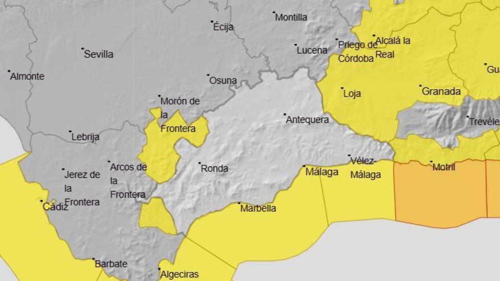 Mapa con los avisos meteorológicos de la Aemet para este domingo.