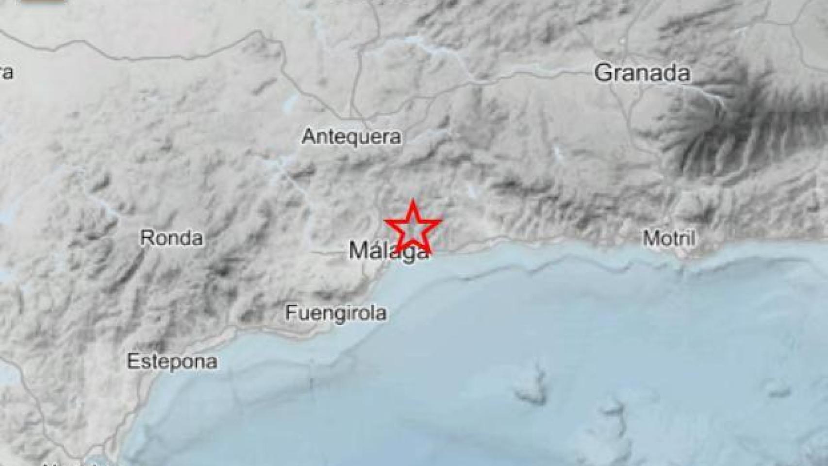 Punto en el que se ha producido el terremoto de este sábado en la provincia de Málaga.