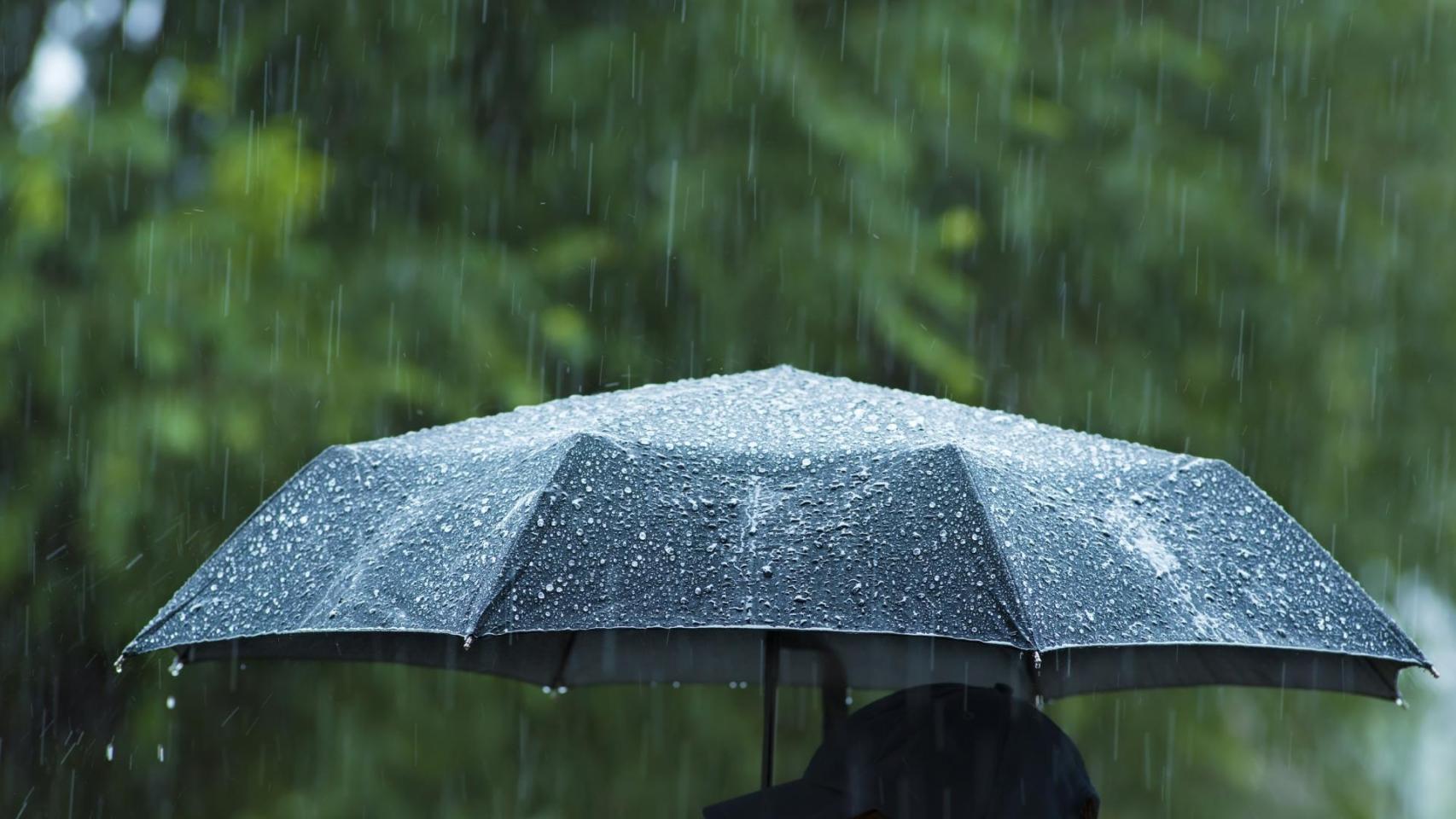 Una persona bajo la lluvia con un paraguas