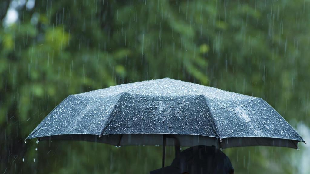 Una persona bajo la lluvia con un paraguas